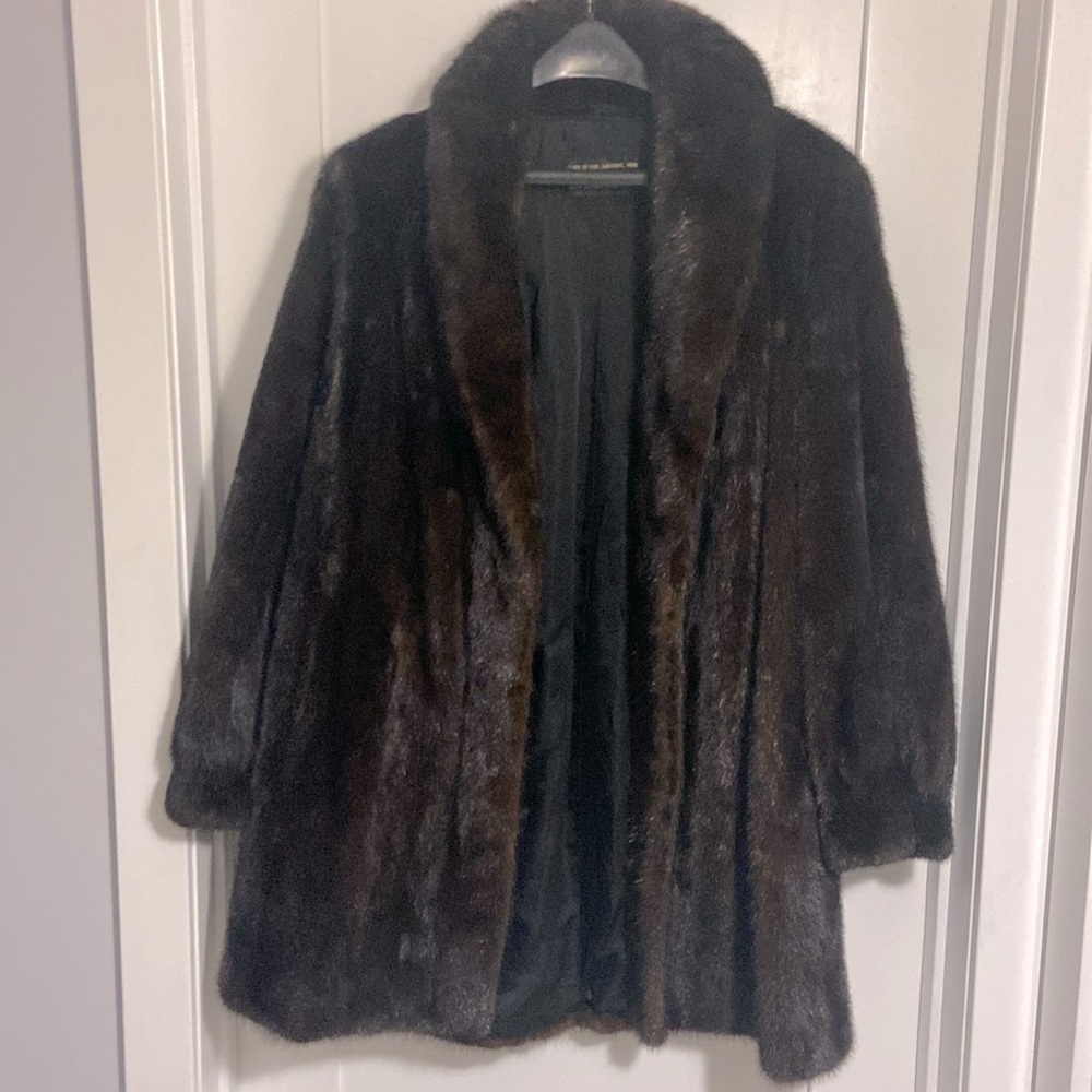 Gorgeous Vintage Denmark Mink Fur Pea Coat 3/4 Knee Length SZ Large